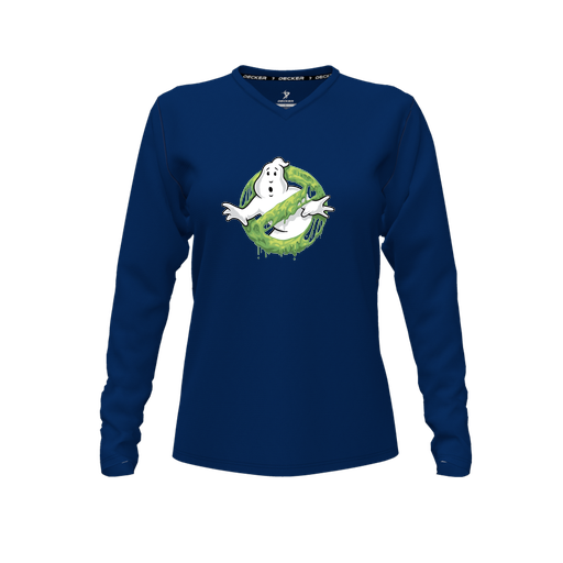 [FTLVCFNV-FYXS-LOGO1] Decker Comfort T-Shirt (Female Youth XS, Navy, V Neck, Logo 1, Long Sleeve)