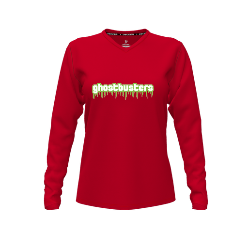 [CUS-DFW-TEES-CMF-VNK-LSL-RED-FYXS-LOGO2] Decker Comfort T-Shirt (Female Youth XS, Red, V Neck, Logo 2, Long Sleeve)