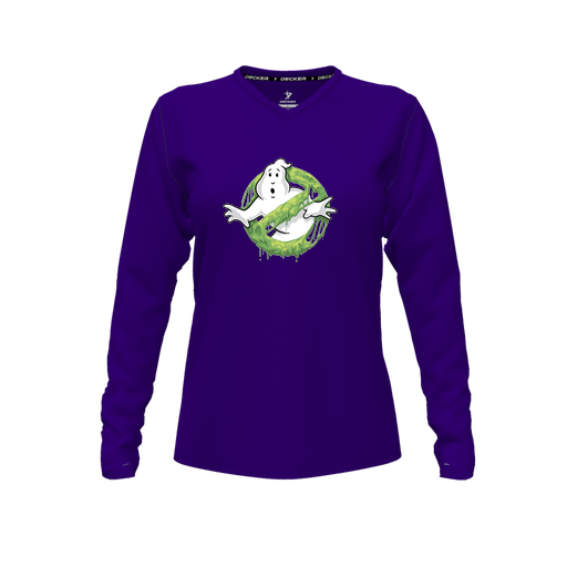 [FTLVCFPP-FYXS-LOGO1] Decker Comfort T-Shirt (Female Youth XS, Purple, V Neck, Logo 1, Long Sleeve)