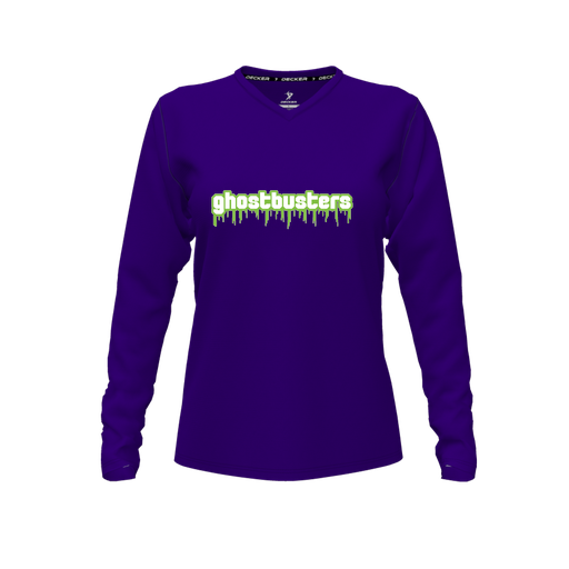 [FTLVPTPP-FYXS-LOGO2] Decker Performance T-Shirt (Female Youth XS, Purple, V Neck, Logo 2, Long Sleeve)